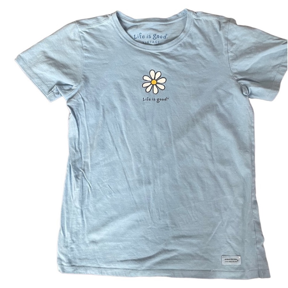Life is Good Blue SunFlower T-shirt Size Medium